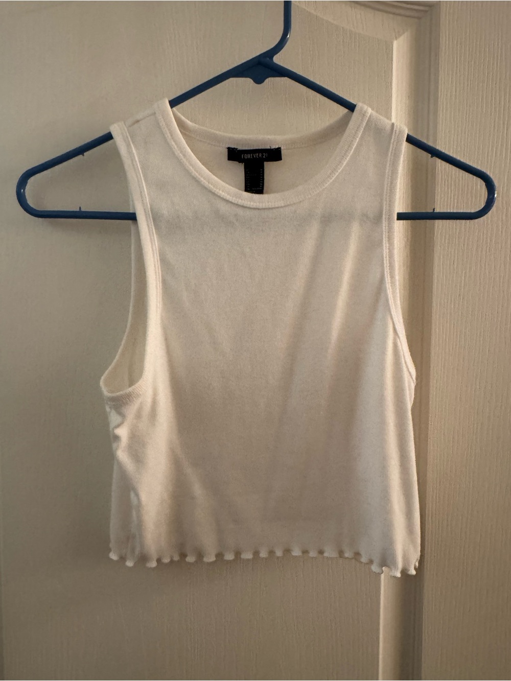 Forever 21 Cream Ribbed Lettuce-Hem Tank